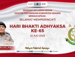 Kepala Kantor Pertanahan Kabupaten Sragen Febri Effendi, S.SiT., M.M. dan segenap jajaran mengucapkan:  Selamat Memperingati Hari Bhakti Adhyaksa ke-65