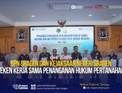 BPN Sragen dan Kejaksaan Negeri Sragen Teken Kerja Sama Penanganan Hukum Pertanahan