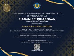 Lapas Kelas IIB Pati Raih Penghargaan Unit dengan Kinerja Terbaik Pelaksanaan Anggaran Semester I Tahun 2025