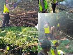 Siap Tanggap Aduan Warga, Polsek Wedarijaksa Bersama Warga Bersihkan Pohon Tumbang Disungai